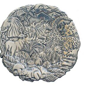 Vintage Wild Animal Plate Embossed Metal African Wildlife 7.5" Authur Court 1991